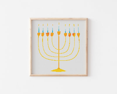 Menorah Cross Stitch Pattern, Instant Download PDF, Hanukkah Wall Decor, Modern Stitch Chart, Cross Stitch Art, Gift for Dad, Counted Charts