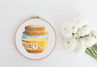 Honey Cross Stitch Pattern, Instant Download PDF, Nursery Decor, Modern Stitch Chart, Boho Wall Decor, Cross Stitch Art, Embroidery Gift