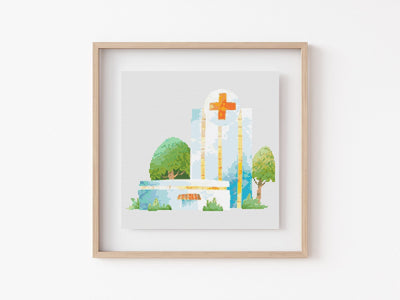 Hospital Cross Stitch Pattern, Instant Download PDF, Boho Art, Modern Stitch Chart, Boho Cross Stitch, Aesthetic Room Decor, Nursery Decor