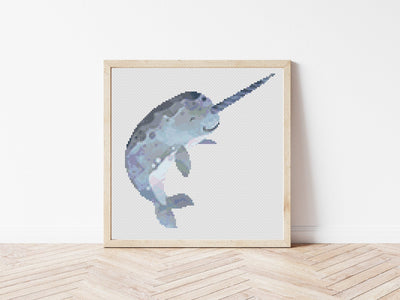 Narwhal Cross Stitch Pattern, Instant Download Pattern PDF, Cross Stitch Art, Animal Design, Boho Gift for Her, Embroidery Decor, Wall Art