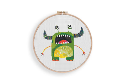 Monster Cross Stitch Pattern, Instant Download PDF, Nursery Decor, Modern Chart Tutorial, Kids Pattern, Cross Stitch Art, Boy Room Decor