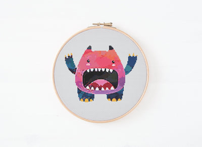 Monster Cross Stitch Pattern, Instant Download PDF, Nursery Decor, Modern Chart Tutorial, Kids Pattern, Cross Stitch Art, Boy Room Decor