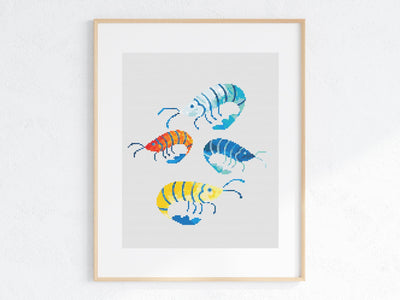 Shrimp Cross Stitch Pattern, Instant Download PDF, Nursery Wall Decor, Modern Chart Tutorial, Animal Art, Cross Stitch Art, Embroidery Gift