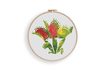 Venus Flytrap Cross Stitch, Instant Download PDF, Bugs Plants Pattern, Modern Stitch Pattern, Rustic Decor, Boho Home Gift, Nursery Wall