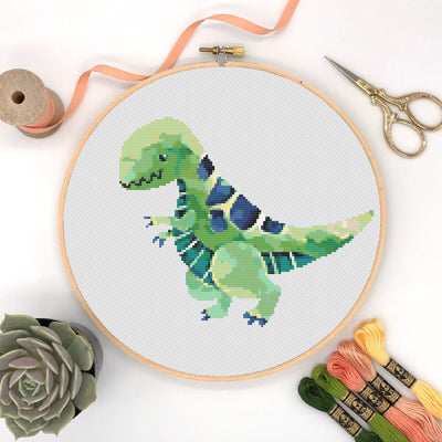 T Rex Cross Stitch Pattern, Instant Download PDF, Counted Cross Stitch, Cross Stitch Art, Embroidery Hoop, Nursery Decor, Dinosaur Art