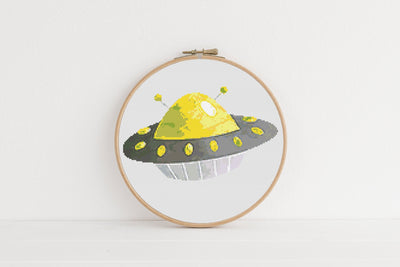 UFO Cross Stitch Pattern, Instant Download PDF, Nursery Decor, Modern Pattern, Space Room Decor, Cross Stitch Art, Embroidery Hoop Gift