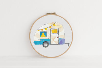 Camper Cross Stitch Pattern, Instant Download PDF, Boho Art, Modern Stitch Chart, Boho Cross Stitch Art, Aesthetic Room Decor, Nursery Decor