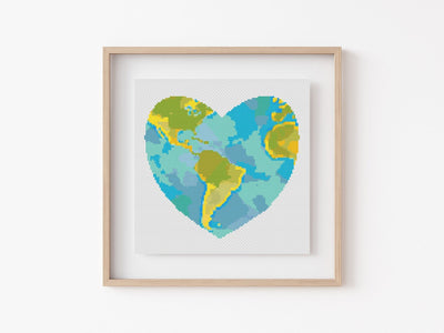 Earth Heart Cross Stitch Pattern, Instant Download PDF, Boho Art, Modern Stitch Chart, Boho Stitch Art, Aesthetic Room Decor, Nursery Decor