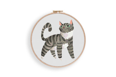 Cat Cross Stitch Pattern, Instant Download PDF, Nursery Art Decor, Modern Chart Tutorial, Pet Animal Art, Cross Stitch Art, Embroidery Gift