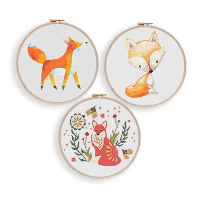 Set of 3 Fox Cross Stitch Pattern, Instant Download PDF, Modern Cross Stitch, Nursery Room Decor, Shop Bundle, Boho Wall Art, Embroidery Art