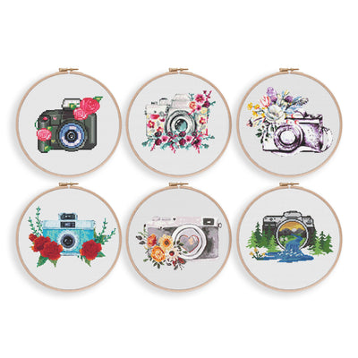 Set of 6 Camera Cross Stitch Pattern, Instant Download PDF Pattern, Embroidery Set, Cross Stitch Art, Bundle Set, Boho Decor, Nursery Design