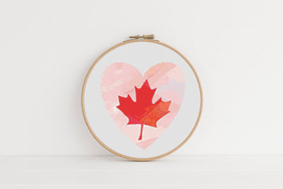Canada Heart Cross Stitch Pattern, Instant Download PDF, Nursery Decor, Modern Chart Tutorial, Kid Pattern, Cross Stitch Art, Embroidery Art