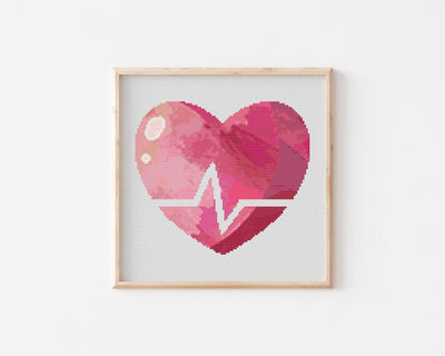 Heart Health Cross Stitch Pattern #1799, PDF Pattern, Modern Stitch Chart, Aesthetic Room Decor, Nursery Wall Art, Cross Stitch Art, Boho