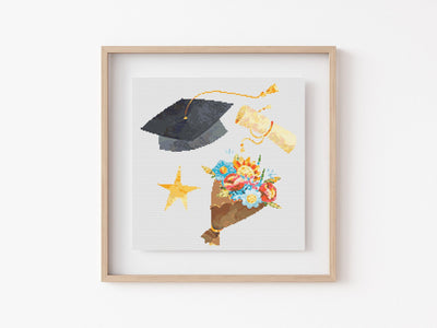 Graduation Cross Stitch Pattern, Instant Download PDF, Counted Cross Stitch, Cross Stitch Art, Embroidery Art, Nursery Decor, Boho Wall Art