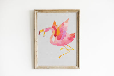 Flamingo Cross Stitch Pattern, Instant Download PDF, Boho Art Decor, Modern Chart Tutorial, Animal Art, Cross Stitch Art, Embroidery Gift