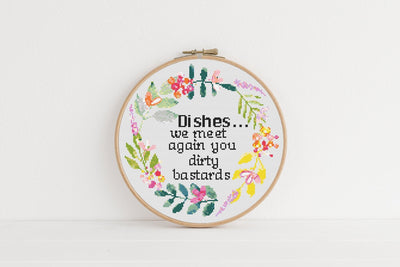 Dishes Cross Stitch Pattern, Instant Download PDF, Cross Stitch Art, Rude Cross Stitch, Boho Home Decor, Funny Home Art, Sarcastic Gift Mom