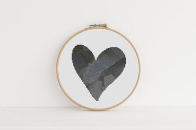 Black Heart Cross Stitch, Instant Download Pattern PDF, Modern Stitch Chart, Aesthetic Room Decor, Nursery Wall Art, Tiny Cross Stitch Art