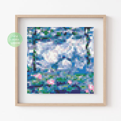 Tiny Art Cross Stitch Pattern, Water Lilies by Claude Monet, Instant Download PDF, Cross Stitch Art, Miniature Art Cross Stitch, Art Lover