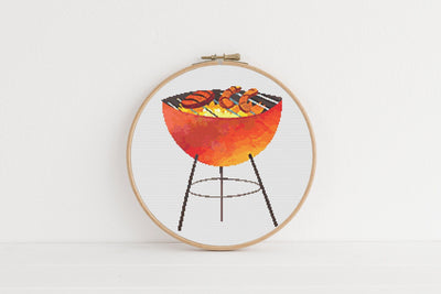 BBQ Cross Stitch Pattern, Instant Download PDF, Nursery Room Decor, Modern Stitch Chart, BBQ Boho Decor, Cross Stitch Art, Embroidery Gift