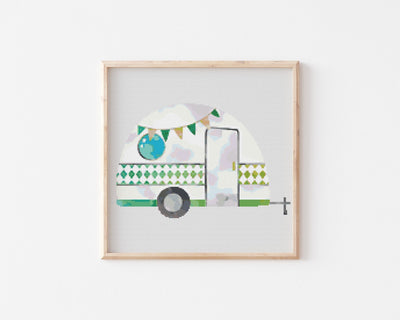 Camper Cross Stitch Pattern, Instant Download PDF, Boho Art, Modern Stitch Chart, Boho Cross Stitch Art, Aesthetic Room Decor, Nursery Decor