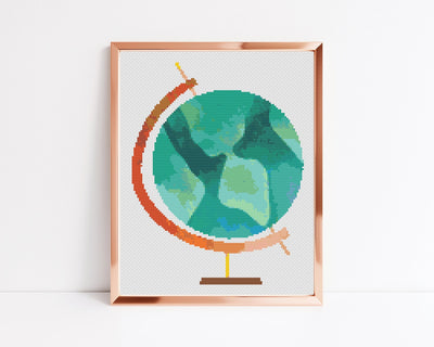 Globe Cross Stitch Pattern, Instant Download PDF, Boho Art, Modern Stitch Chart, Boho Cross Stitch Art, Aesthetic Room Decor, Nursery Decor