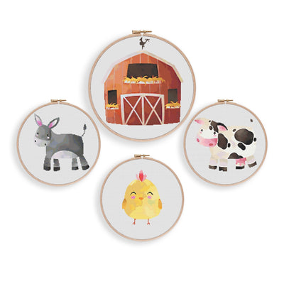 Barn Animal Set Cross Stitch Pattern, Instant Download PDF, Counted Cross Stitch Art, Embroidery Art, Nursery Wall Art, Boho Home Decor