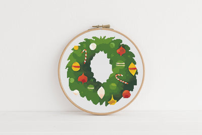 Christmas Wreath Cross Stitch Pattern, Instant Download PDF, Easy Stitch Pattern, Modern Stitch Chart, Boho Cross Stitch, Wall Art Decor