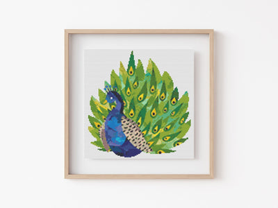 Peacock Cross Stitch Pattern, Instant Download PDF, Counted Cross Stitch Art, Embroidery Art, Nursery Design, Boho Home Decor, Animal Decor
