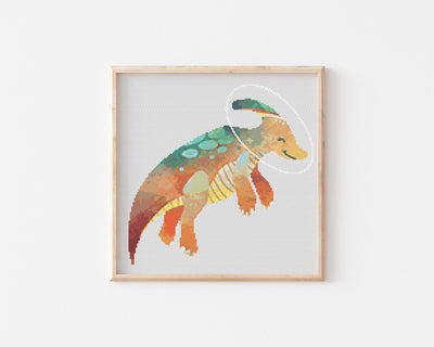 Space Dino Cross Stitch Pattern, Instant Download PDF, Counted Cross Stitch, Cross Stitch Art, Embroidery Hoop, Nursery Decor, Dinosaur Art