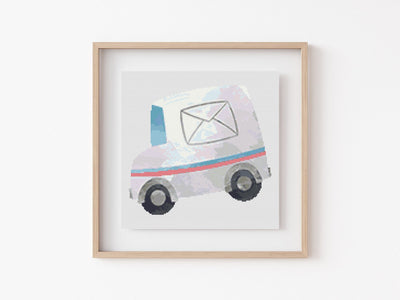 Mail Truck Cross Stitch Pattern, Instant Download PDF, Boho Art, Modern Stitch Chart, Boho Cross Stitch, Aesthetic Room Decor, Nursery Decor