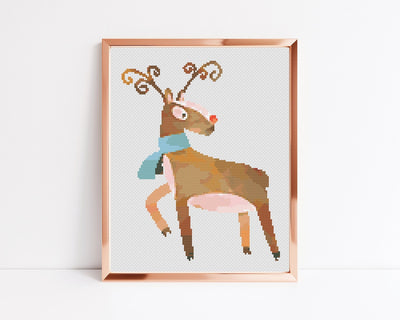 Rudolf Cross Stitch Pattern, Instant Download PDF, Winter Wall Decor, Modern Stitch Chart, Cross Stitch Art, Christmas Design, Embroidery