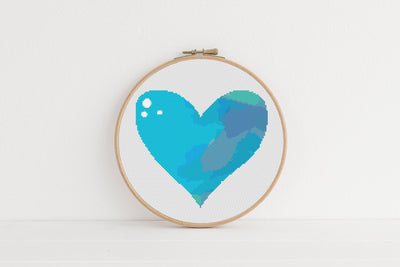 Blue Heart Cross Stitch, Instant Download Pattern PDF, Modern Stitch Chart, Aesthetic Room Decor, Nursery Wall Art, Cross Stitch Art, Boho