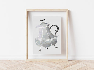 Vampire Tea Pot Cross Stitch Pattern, Instant Download PDF, Nursery Wall Decor, Cross Stitch Art, Halloween Art, Counted Stitch Chart, Boho