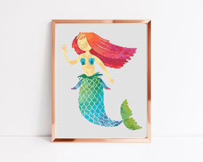 Mermaid Cross Stitch Pattern, Instant Download PDF, Counted Cross Stitch, Boho Cross Stitch Art, Embroidery Pattern, Nursery Wall Decor