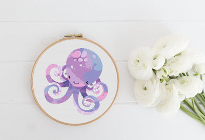 Octopus Cross Stitch Pattern, Instant Download PDF, Counted Cross Stitch, Cross Stitch Art, Embroidery Hoop, Nursery Wall Art, Boho Decor