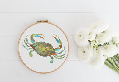 Maryland Blue Crab Cross Stitch Pattern, Instant Download PDF, Counted Cross Stitch Art, Embroidery Hoop, Nursery Room Art, Boho Home Decor