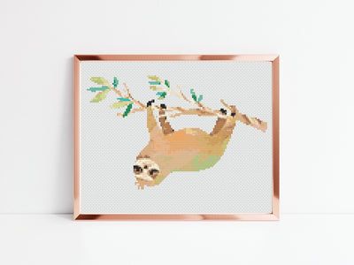Sloth Cross Stitch Pattern, Instant Download PDF, Counted Cross Stitch Art, Embroidery Hoop, Nursery Room Decor, Boho Home Decor, Animal Art