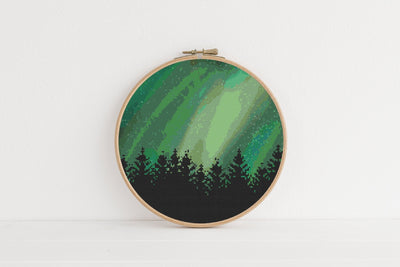 Northern Lights Cross Stitch, Instant Download Pattern, Counted Easy Cross Stitch Chart, Embroidery Design, Boho Wall Art, Hoop Art Style