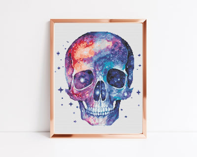 Galaxy Skull Cross Stitch Pattern, Instant Download PDF, Counted CrossStitch Art, Embroidery Art, Boho Wall Decor, Gift for Her, Interior