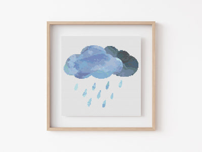 Rain Cross Stitch Pattern, Instant Download PDF, Counted Cross Stitch, Cross Stitch Art, Embroidery Hoop, Nursery Decor, Kids Room Decor