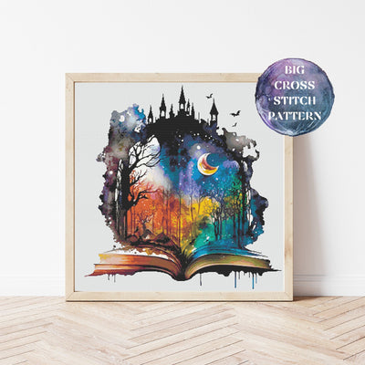 Magic Book Full Coverage Cross Stitch Pattern, Instant Download PDF, Counted Cross Stitch, Modern Stitch Chart, Embroidery Art, Room Decor