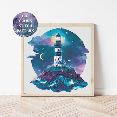 Lighthouse Full Coverage Cross Stitch Pattern, Instant Download PDF, Counted Cross Stitch, Modern Stitch Chart, Embroidery Art, Room Decor