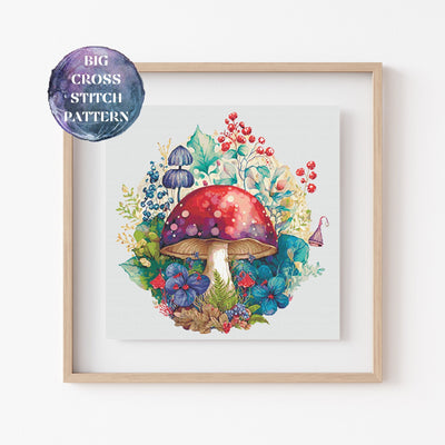 Mushroom Full Coverage Cross Stitch Pattern, Instant Download PDF, Counted Cross Stitch Chart, Embroidery Art, Wall Home Decor, Quote Design
