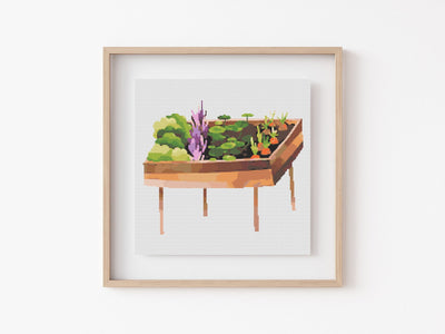 Raised Garden Cross Stitch Pattern, Instant PDF Pattern, Aesthetic Wall Decor, Modern Stitch Chart, Cross Stitch Art, Embroidery Decor,