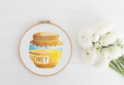 Honey Cross Stitch Pattern, Instant Download PDF, Counted CrossStitch Art, Embroidery Art, Boho Wall Decor, Gift for Her, Interior Design