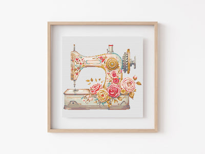 Sewing Machine Cross Stitch Pattern, Instant Download PDF, Counted Cross Stitch, Cross Stitch Art, Embroidery Stitch Art, Room Wall Decor