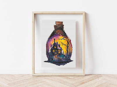 Magic Bottle Cross Stitch Pattern, Instant Download PDF, Counted CrossStitch Art, Embroidery Art, Boho Wall Decor, Gift for Her, Interior