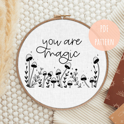 Hand Embroidery Pattern, Floral Mushroom, PDF Embroidery, Modern Hoop Design, Embroidery Pattern, Beginner Pattern, Hoop Art, Boho Wall Art