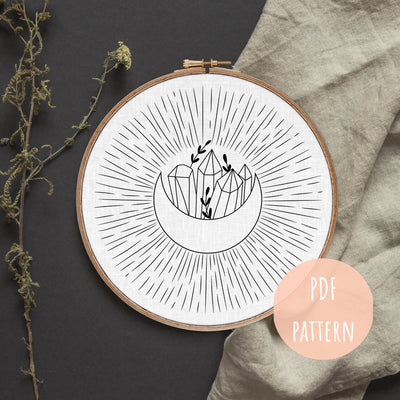 PDF Embroidery Pattern, Celestial Sun Moon, Hand Embroidery, Modern Hoop Design, Digital Embroidery Pattern, Beginner PDF Pattern, Hoop Art