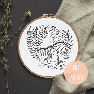 Hand Embroidery Pattern, Mushroom Floral, PDF Embroidery, Modern Hoop Design, Embroidery Pattern, Beginner Pattern, Hoop Art, Forest Florals